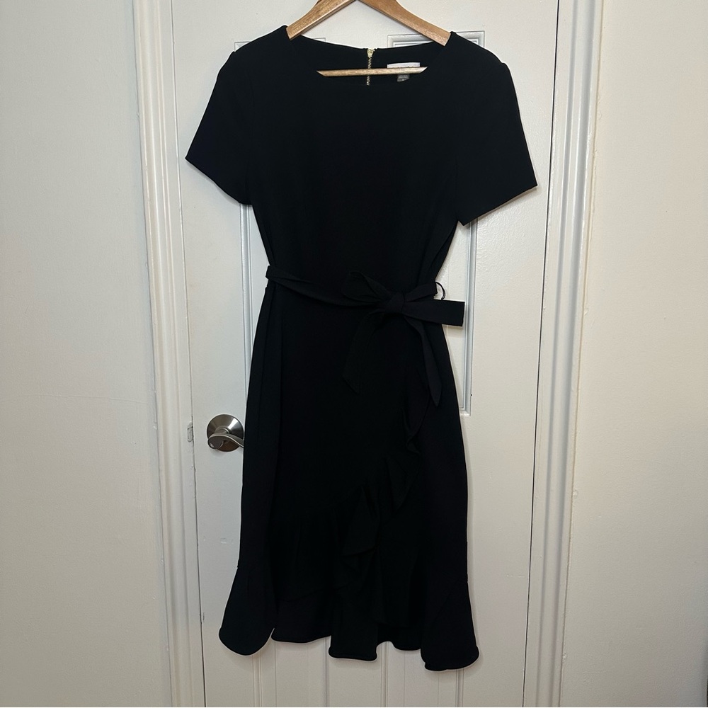 Calvin Klein Faux Wrap Dress Ruffle Hem Boat Neck Short Sleeve Office Workwear 8 - Picture 3 of 9